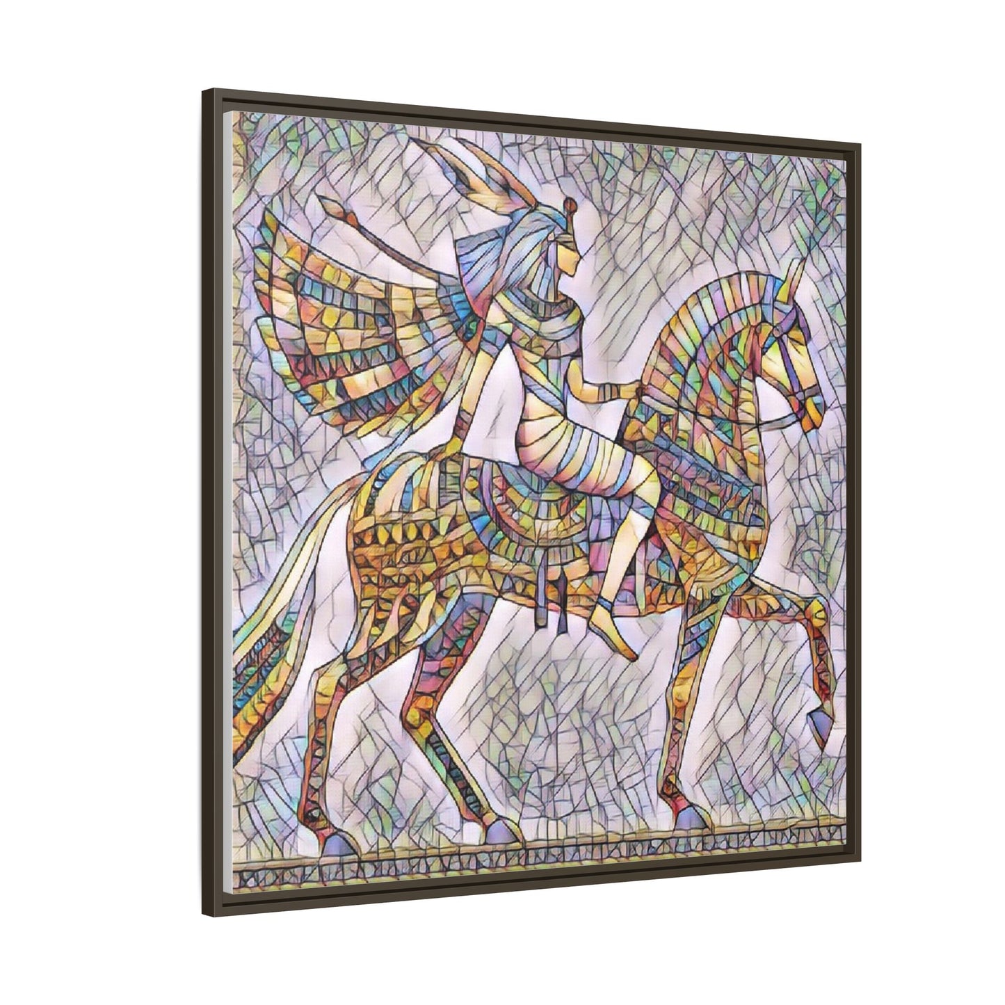 Stained-Glass Style Egyptian Horseman Framed Canvas Print
