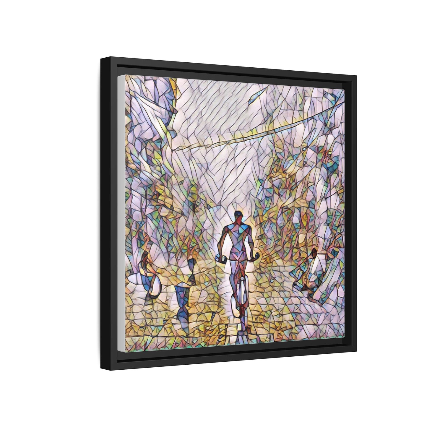 Cyclist Stained-Glass Matte Canvas Framed Wall Art