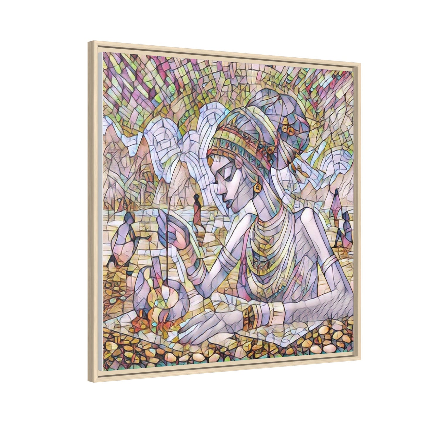 Framed Matte Canvas Art — Mosaic-Inspired Egyptian Woman Illustration