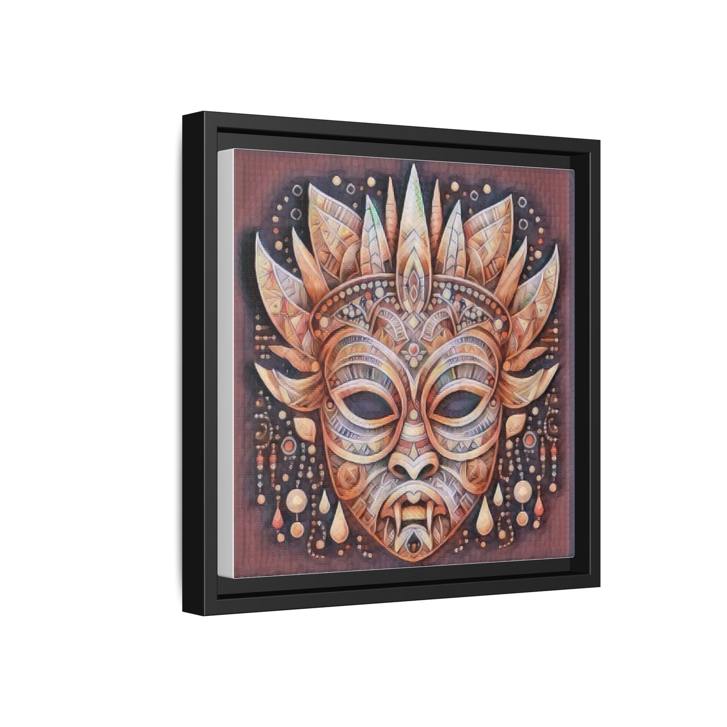 Tribal Sun Mask Framed Canvas Art — Boho Ethnic Wall Decor