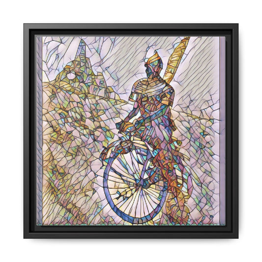 Cyclist Stained Glass Art Print — Framed Matte Canvas