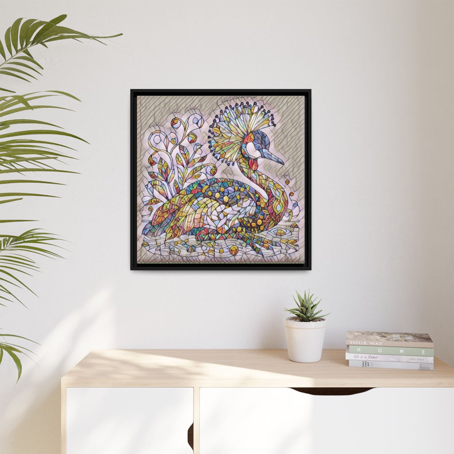 Colorful Peacock Mosaic Framed Canvas Art