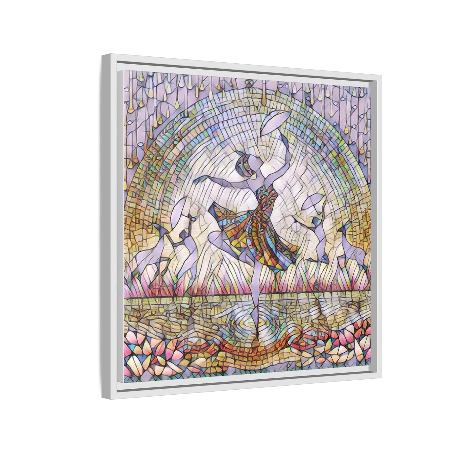 Stained Glass Ballerina Framed Canvas Art — Dancer Mosaic Wall Decor