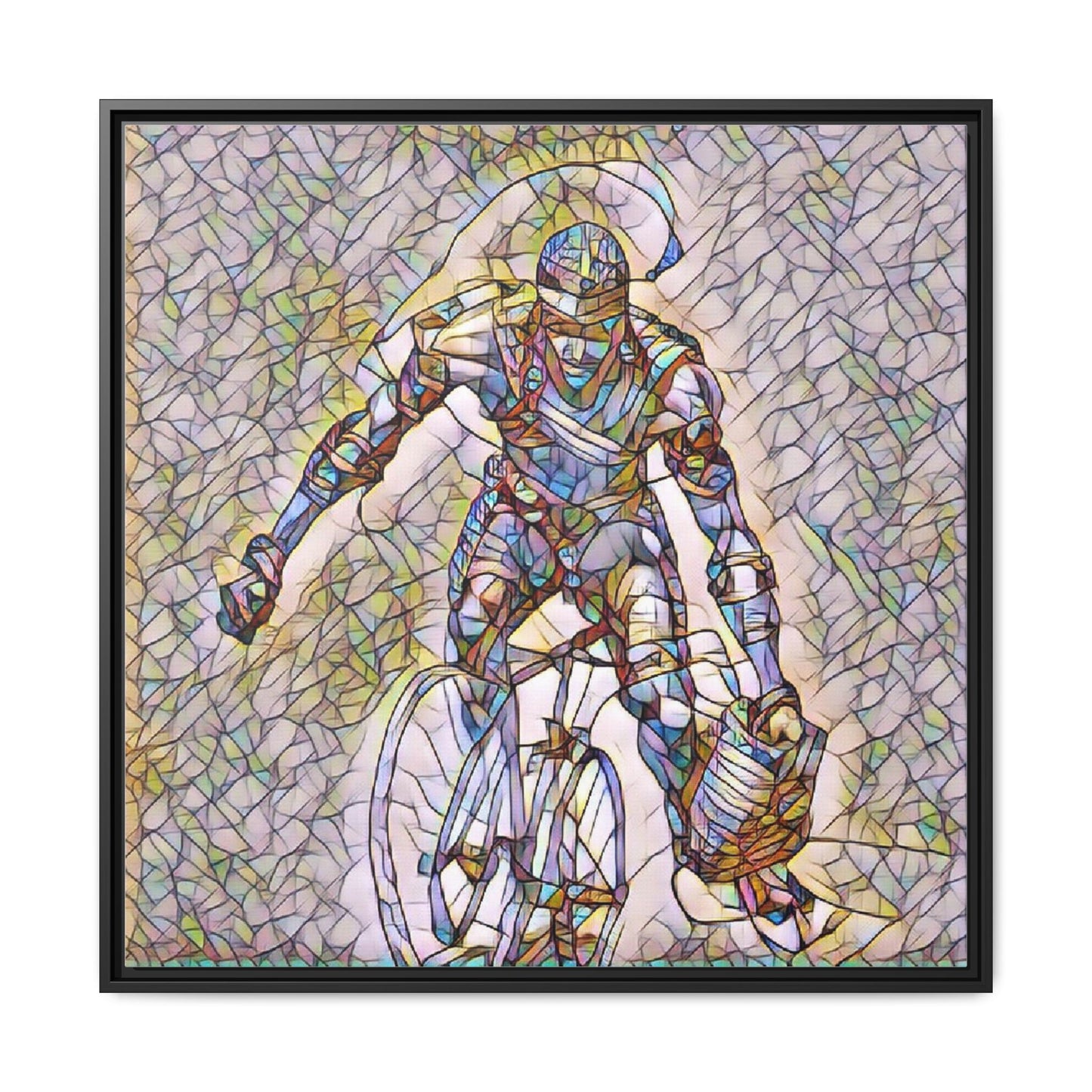 Cyclist Mosaic Matte Canvas Print — Framed Multicolor Cycling Art