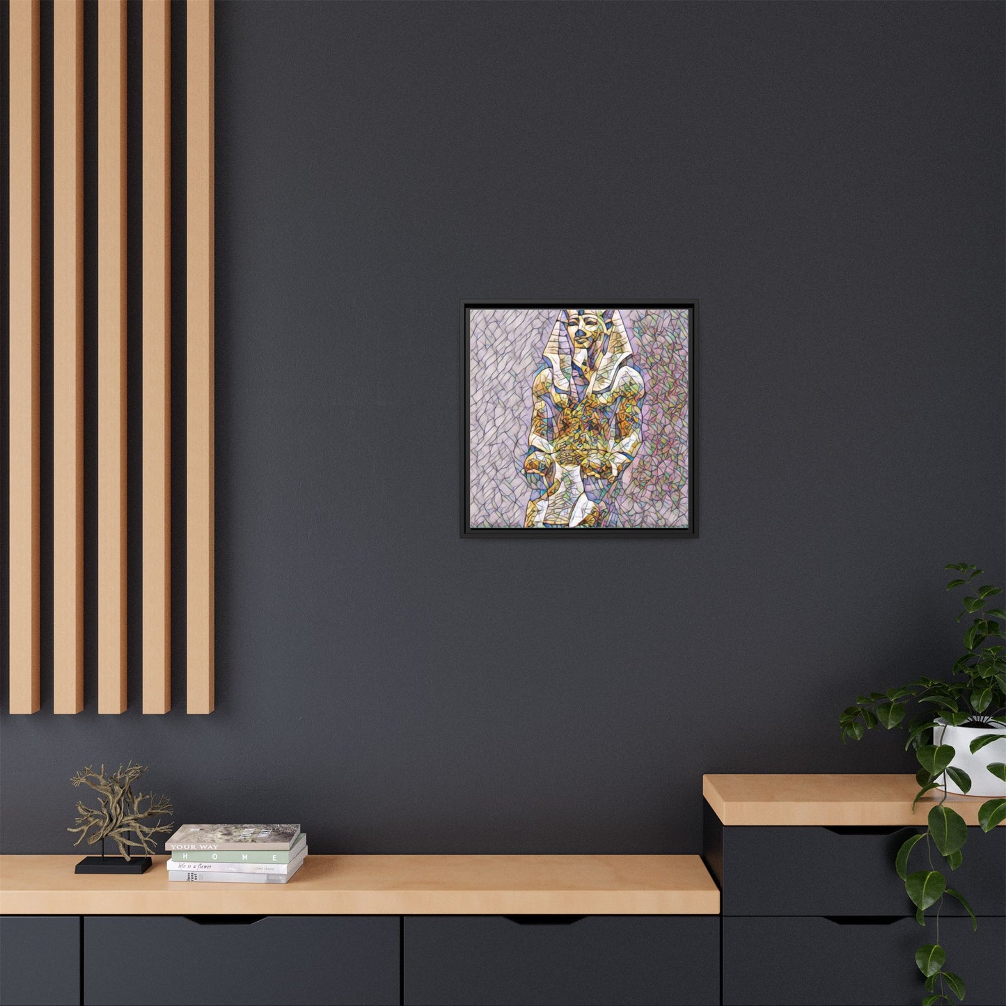 Framed Abstract Pharaoh Matte Canvas Wall Art — Multicolor Egyptian Statue Print