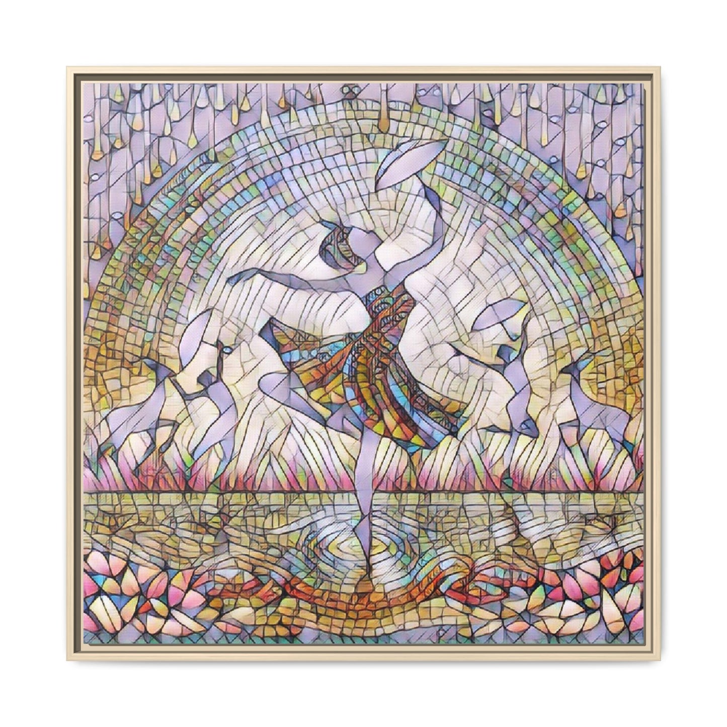 Stained Glass Ballerina Framed Canvas Art — Dancer Mosaic Wall Decor