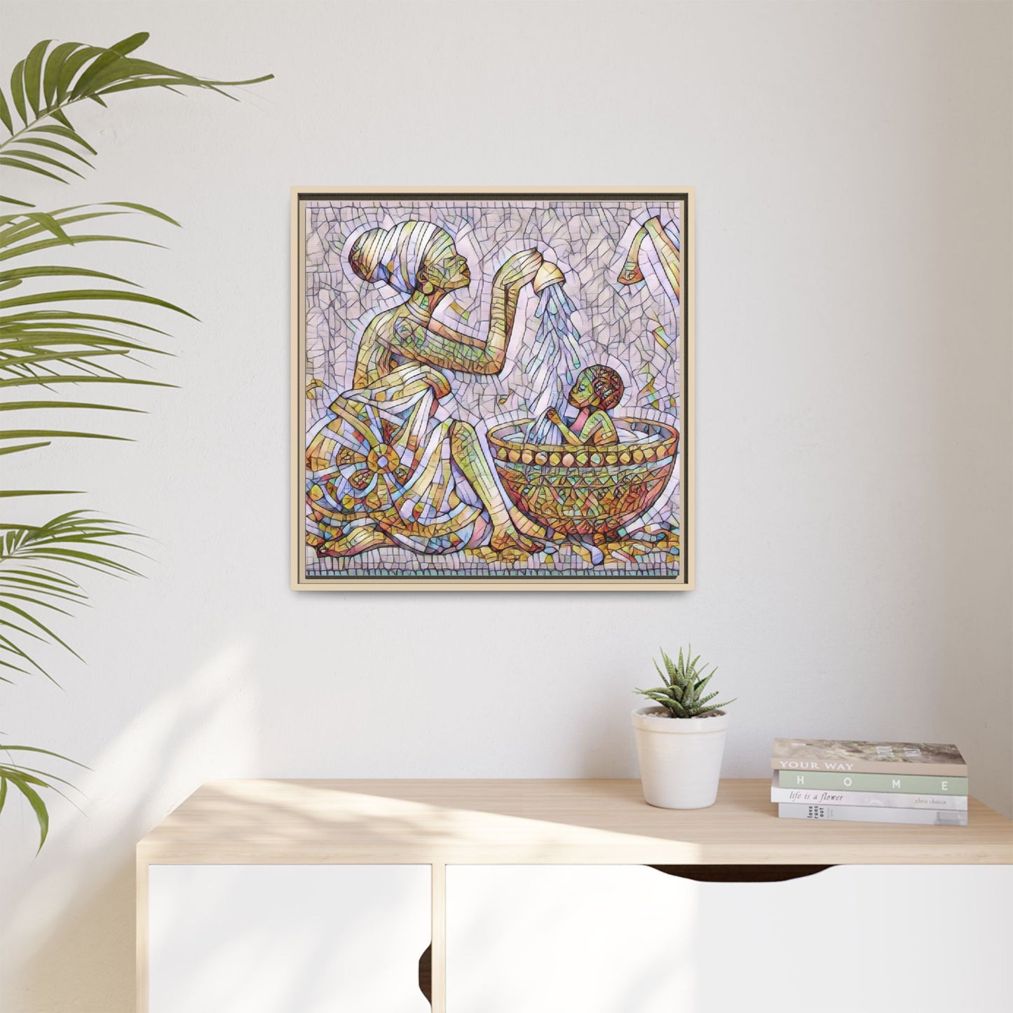 African Mother and Child Mosaic Matte Canvas (Framed)