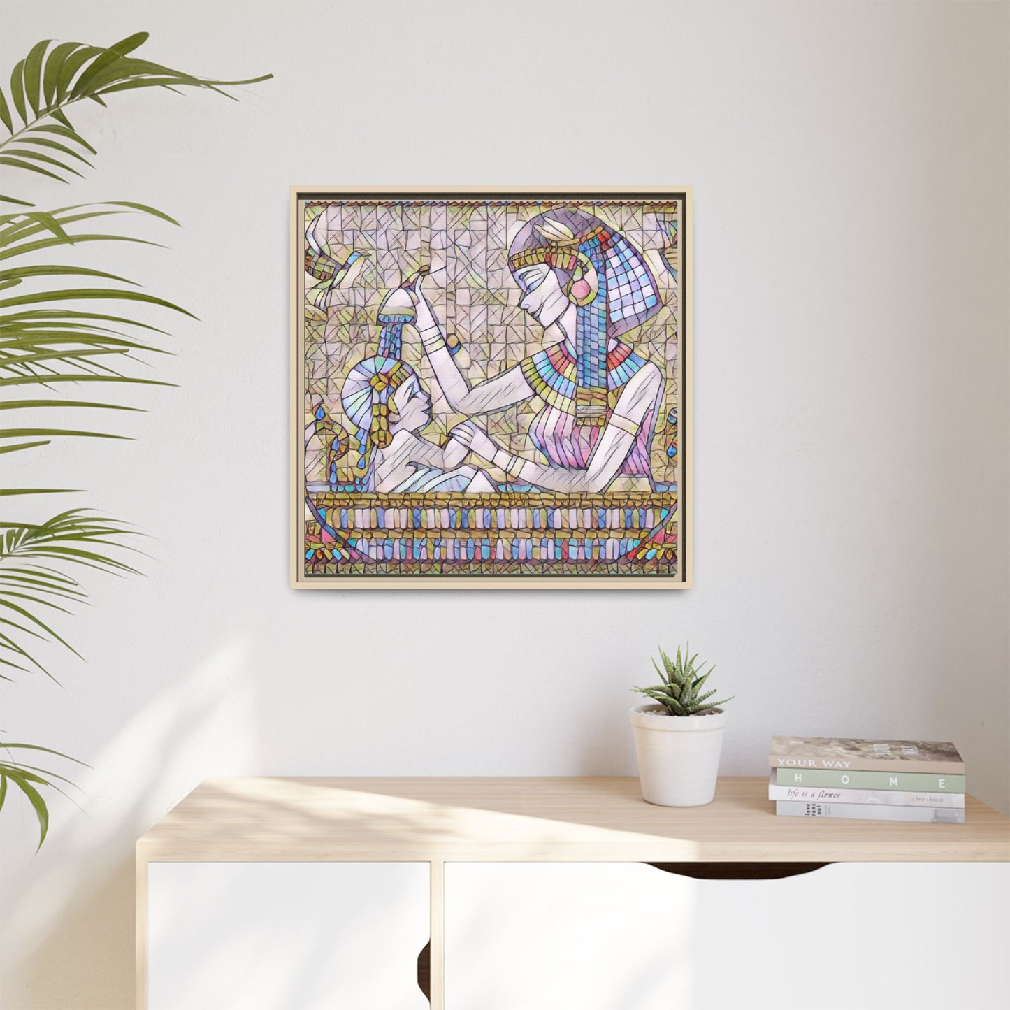 Egyptian Mosaic Mother & Child Framed Matte Canvas
