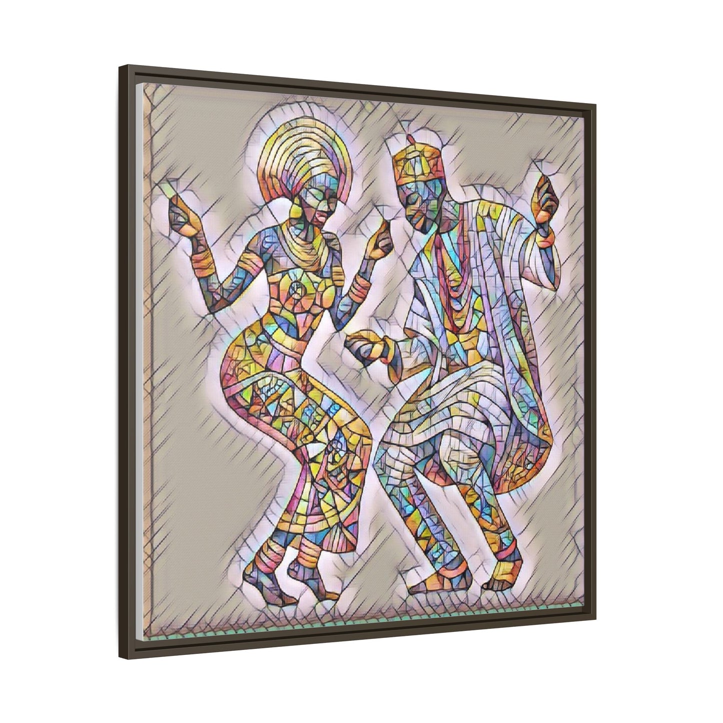 Afrobeat Dancers Framed Canvas Art — Colorful Mosaic African Dance Print