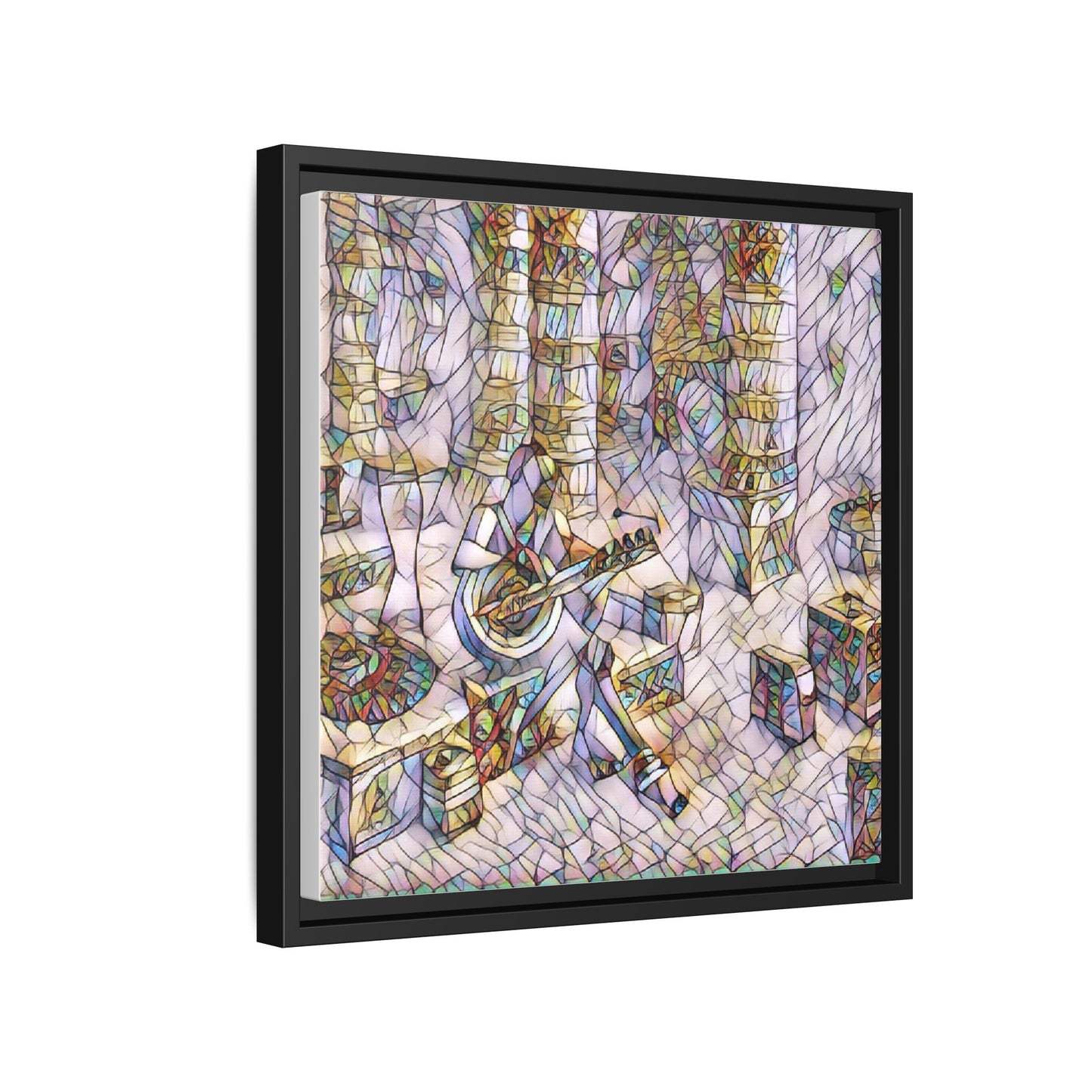 Framed Matte Canvas Art - Abstract Guitarist in Colorful Mosaic
