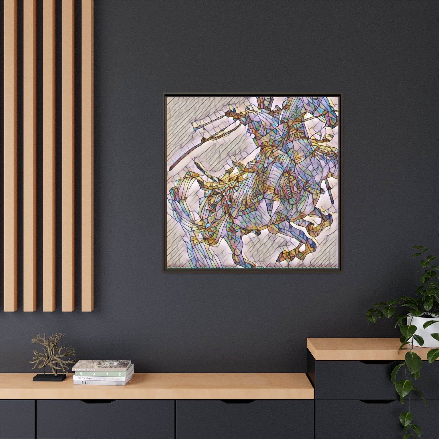 Framed Abstract Stained-Glass Horse Canvas