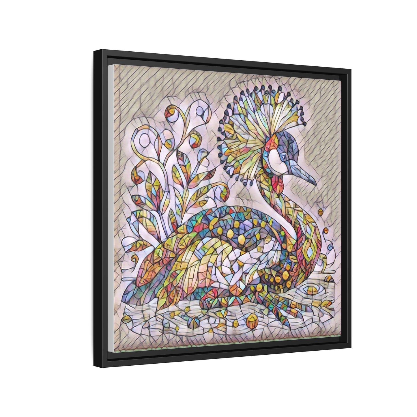 Colorful Peacock Mosaic Framed Canvas Art