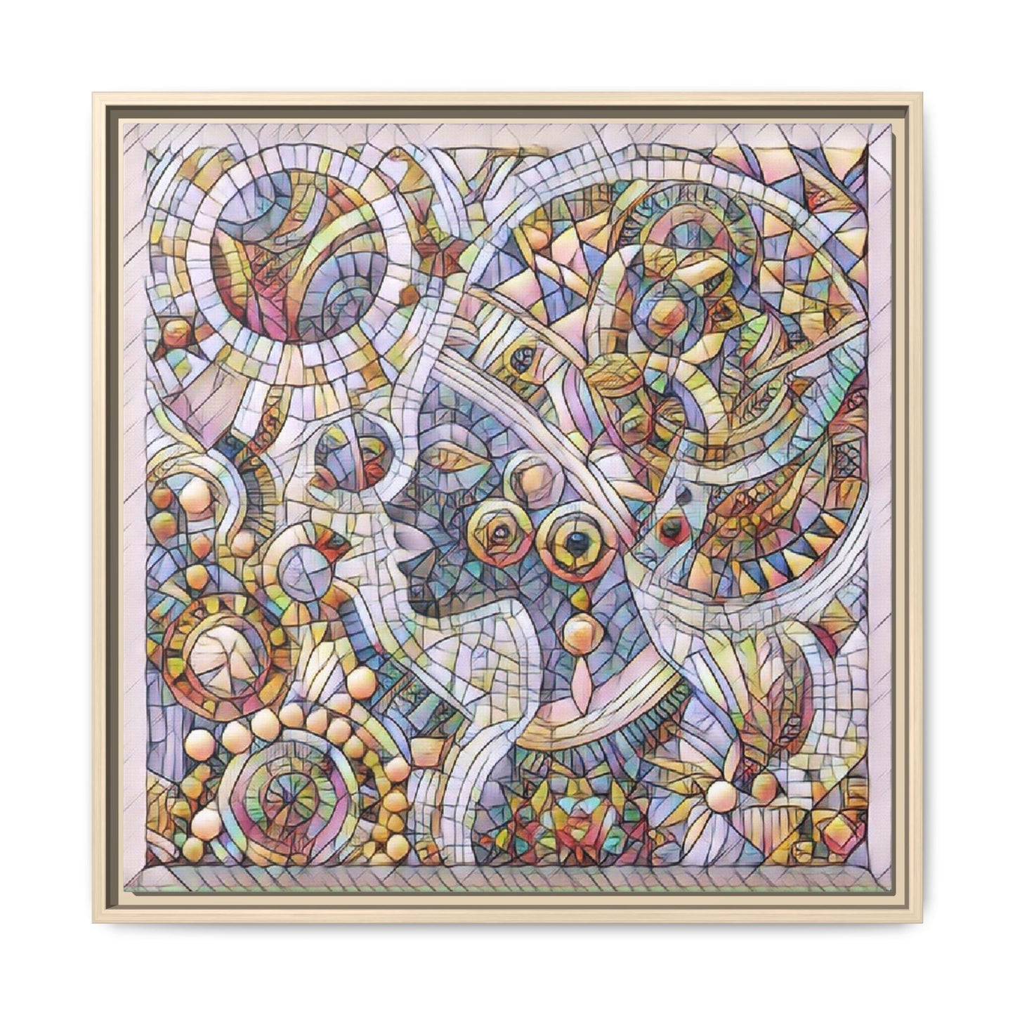 Abstract Mosaic Framed Canvas Art — Multicolor Geometric Wall Decor