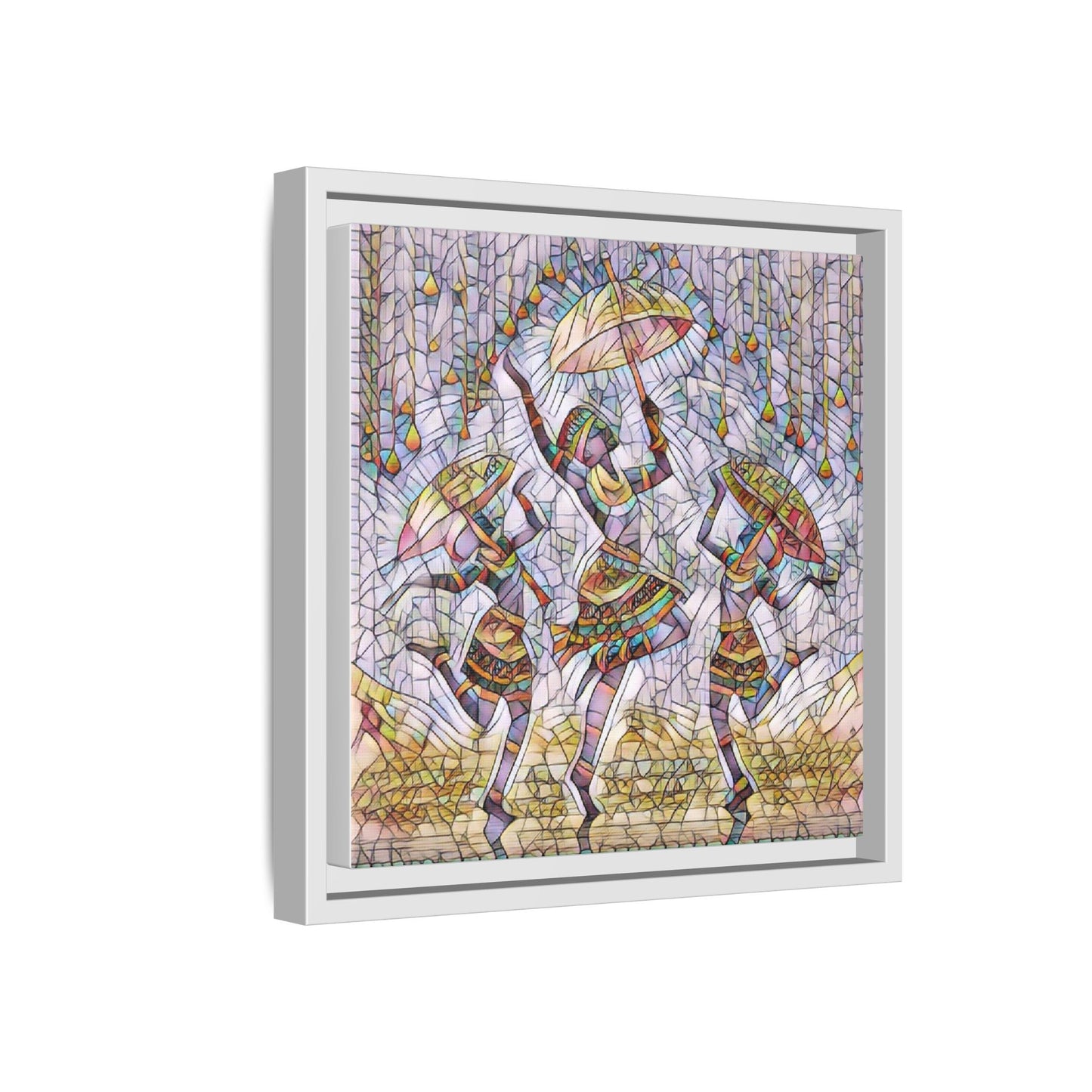 Colorful African Dance Framed Canvas Art — Umbrella Dancers Wall Decor