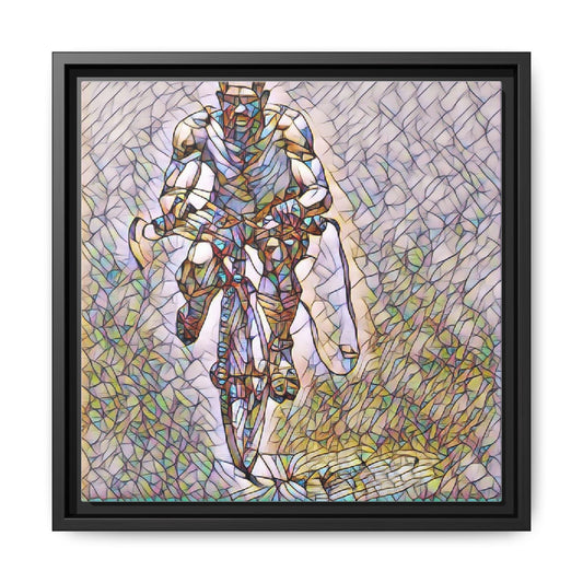 Cyclist Art Print — Framed Matte Canvas Wall Art (Multicolor Stained-Glass Style)