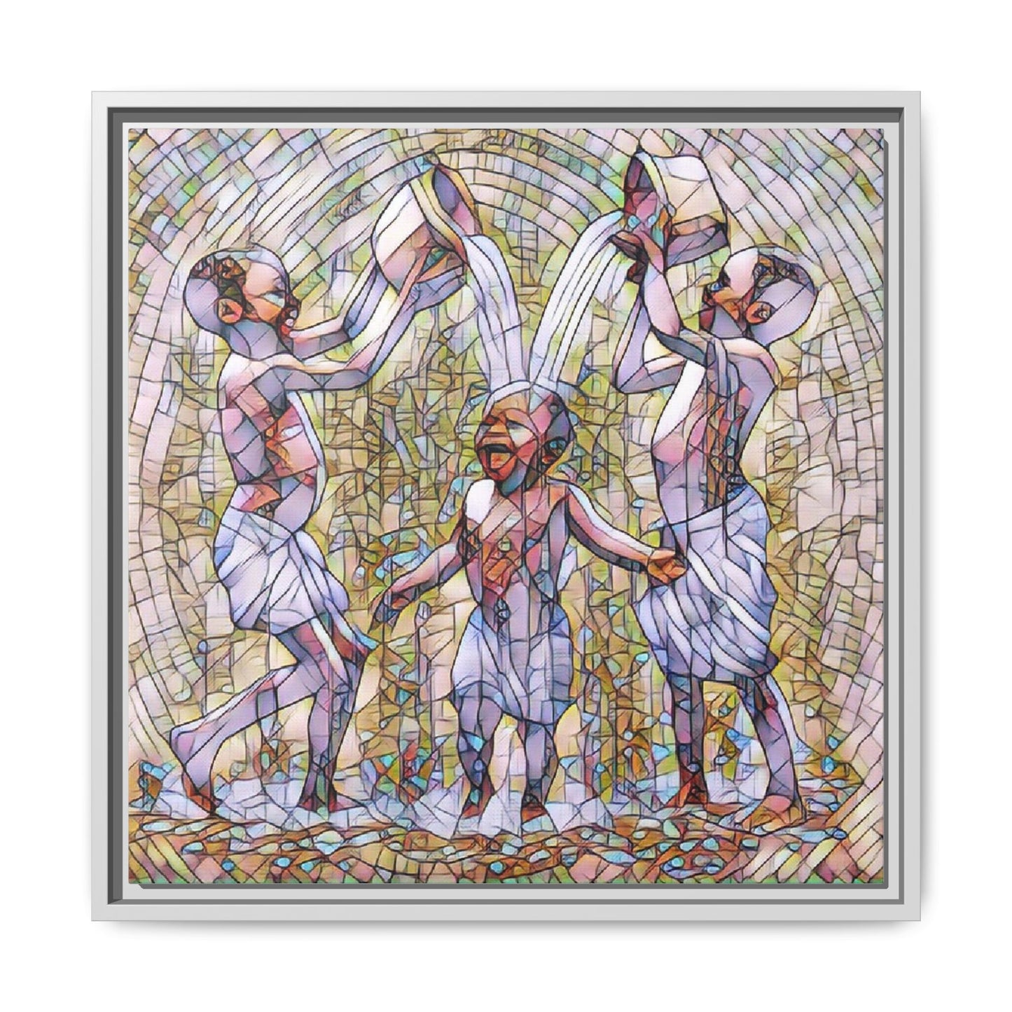 Framed Matte Canvas Art – Joyful Water Dance Family Stained-Glass Print