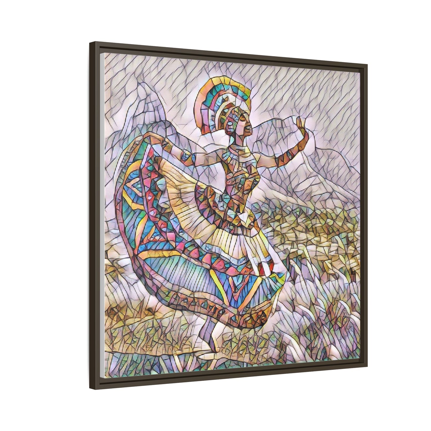 Ballerina Mosaic Framed Canvas Print — Colorful Ethnic Dance Wall Art