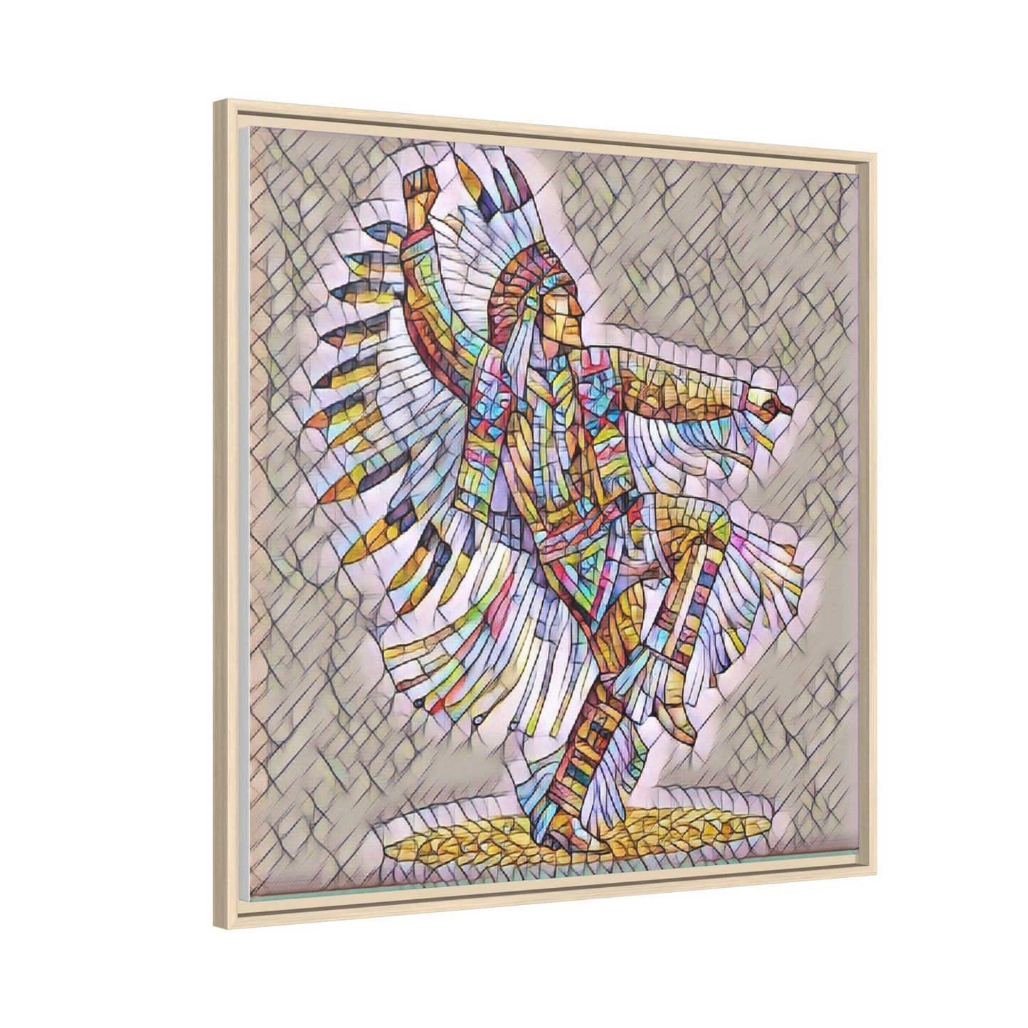 Colorful Native Dancer Framed Canvas Art — Stained Glass Style Wall Decor