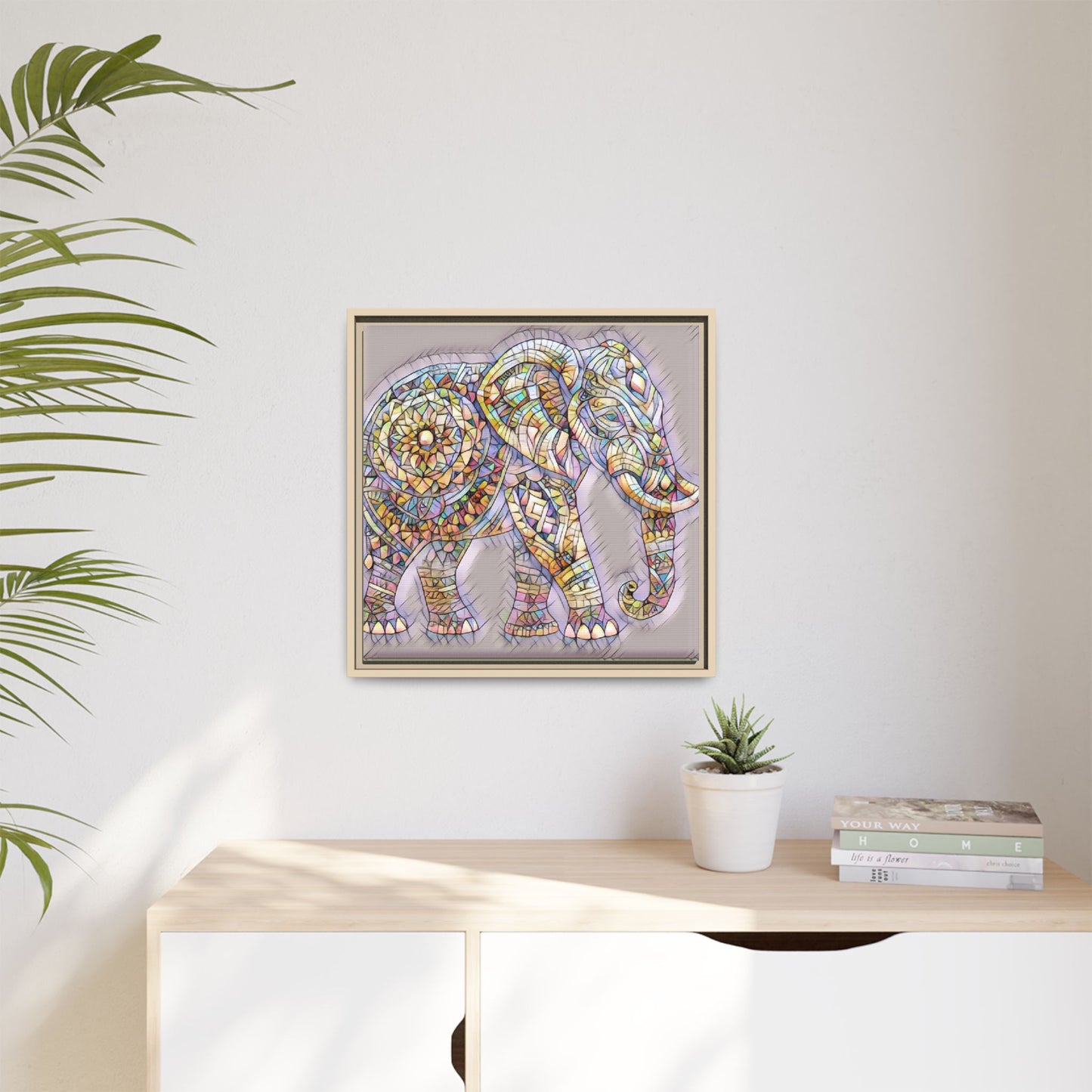 Colorful Mosaic Elephant Framed Canvas Print