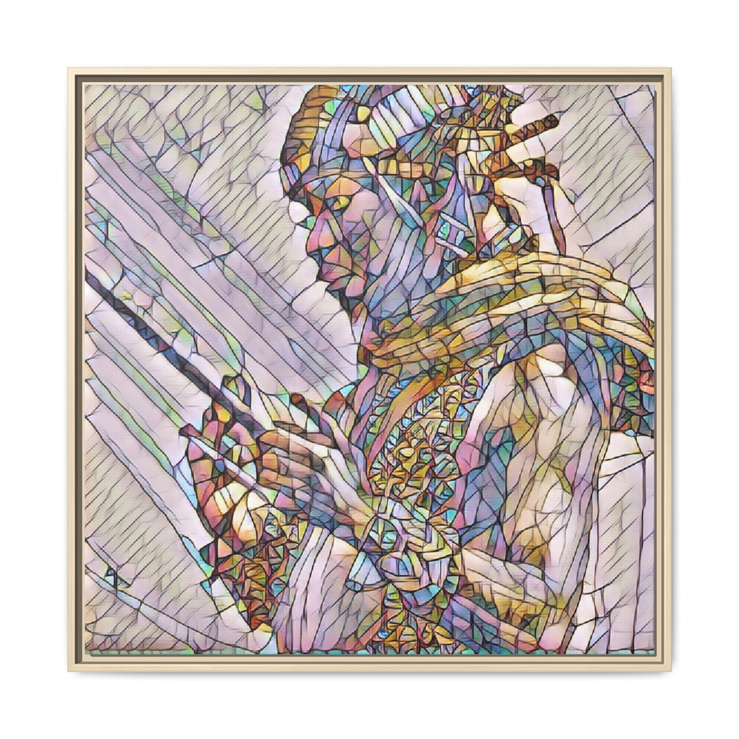 Framed Canvas Art - Colorful Tribal Warrior Portrait (Matte)