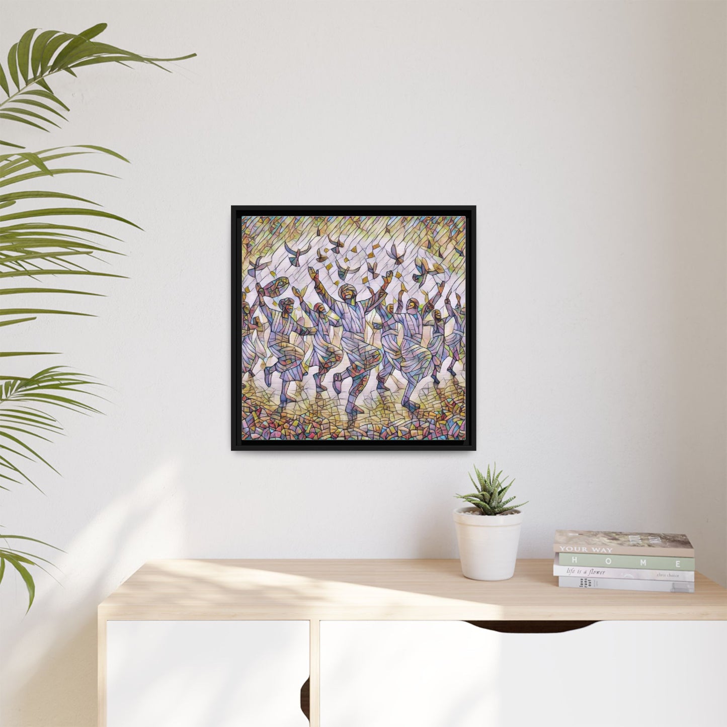 Framed Canvas Art - Joyful Dancers with Doves (Multicolor)