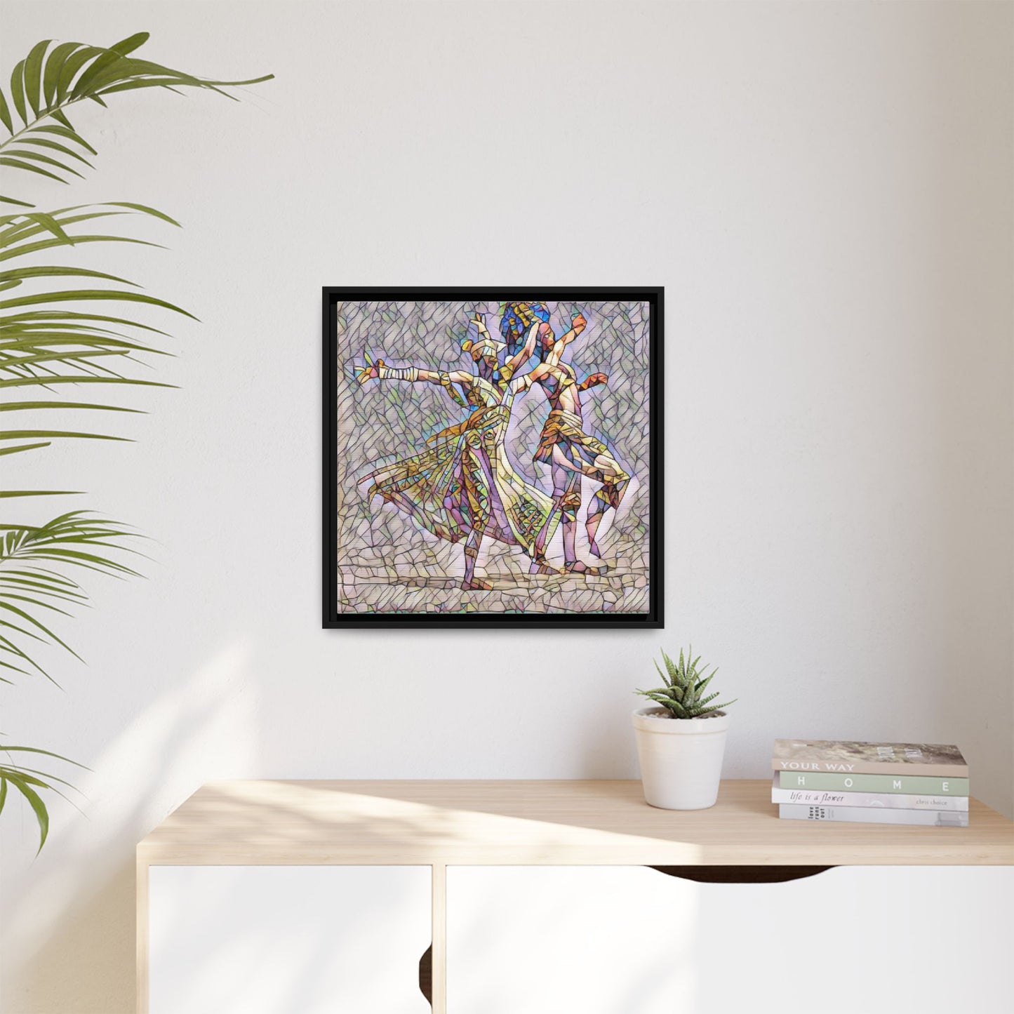 Framed Matte Canvas Wall Art — Abstract Dancers in Stained Glass Style