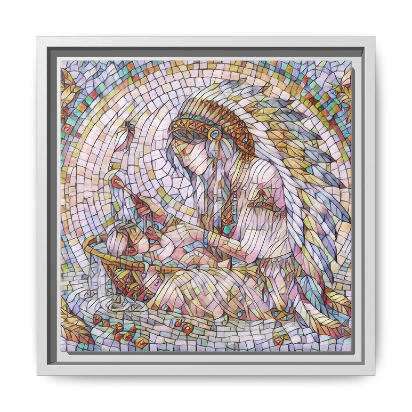 Framed Mosaic Native Mother & Child Matte Canvas Art