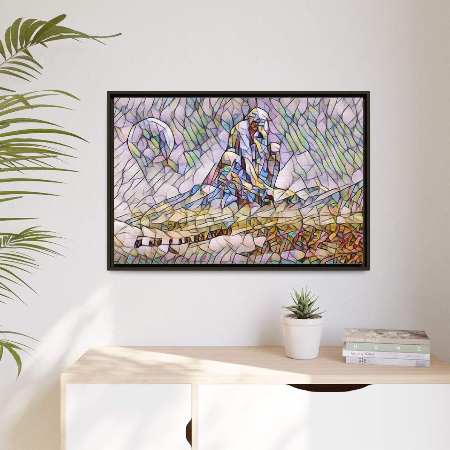 Stained-Glass Surfing Canvas Print — Framed Matte Wall Art