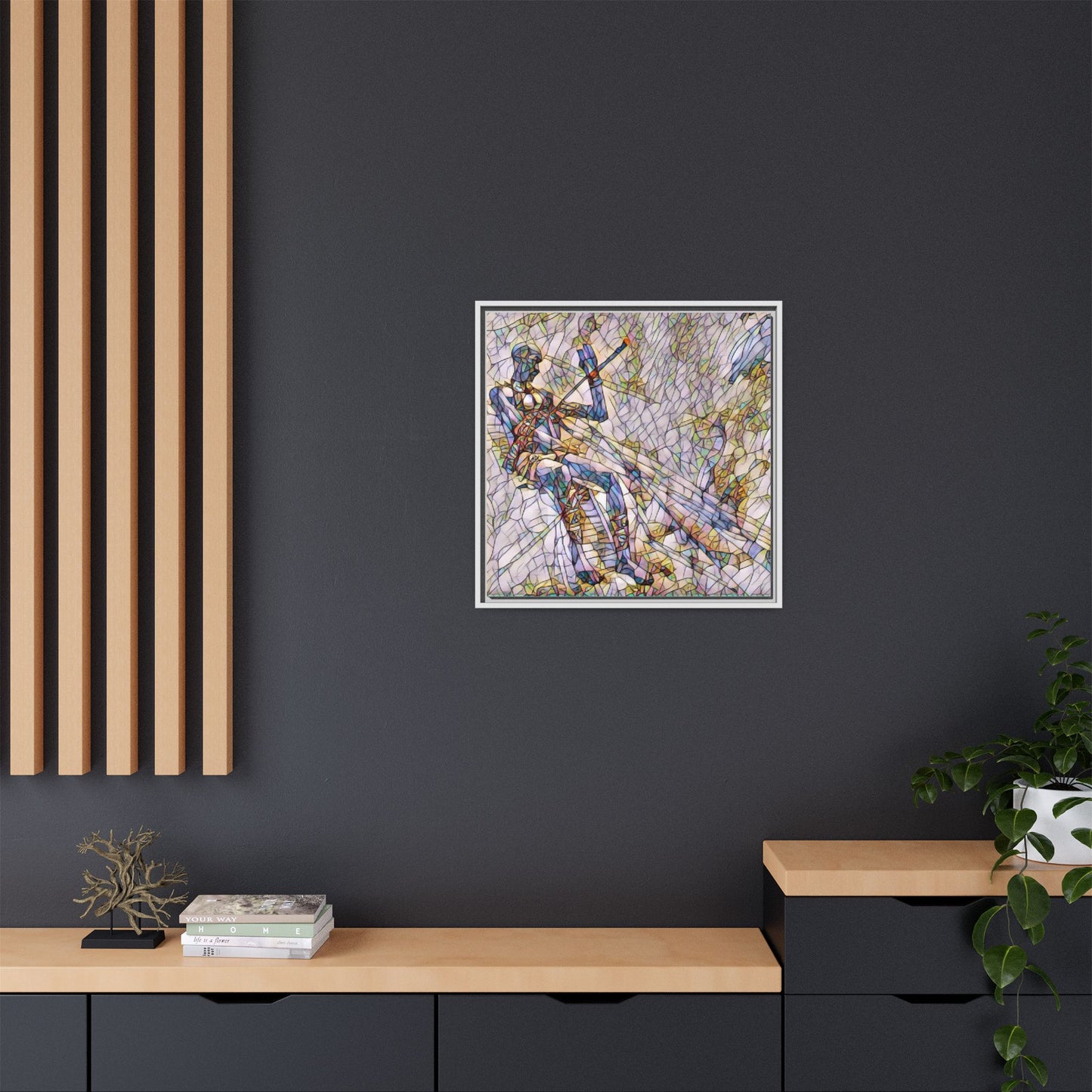 Abstract Stained-Glass Warrior Framed Canvas