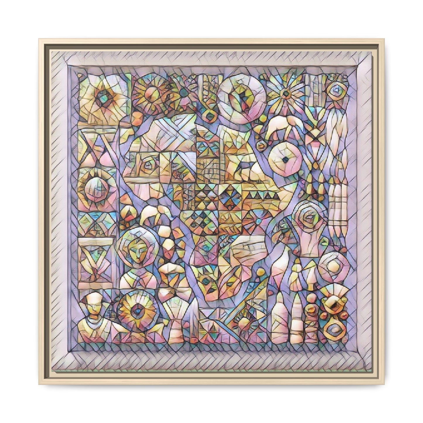 Framed Abstract Mosaic Matte Canvas Art — Pastel Geometric Wall Decor