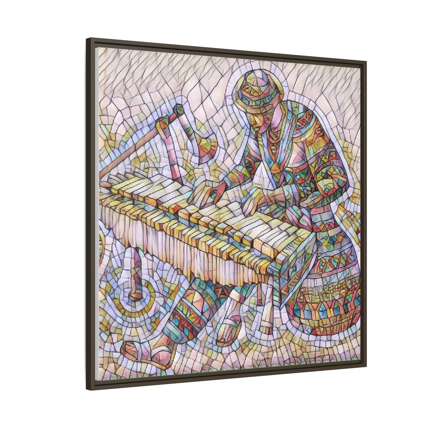 Framed Canvas Art - Colorful Mosaic Vibraphone Musician Print