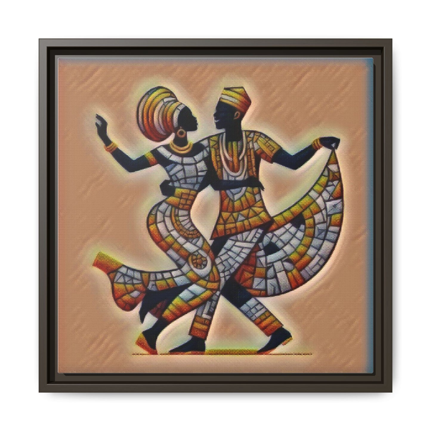 Framed African Dance Mosaic Art Print — Matte Canvas Wall Decor