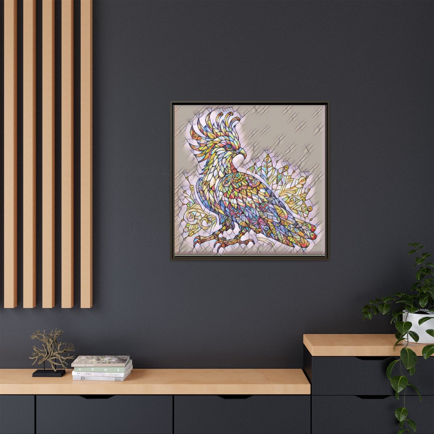 Colorful Stained-Glass Cockatoo Matte Framed Canvas