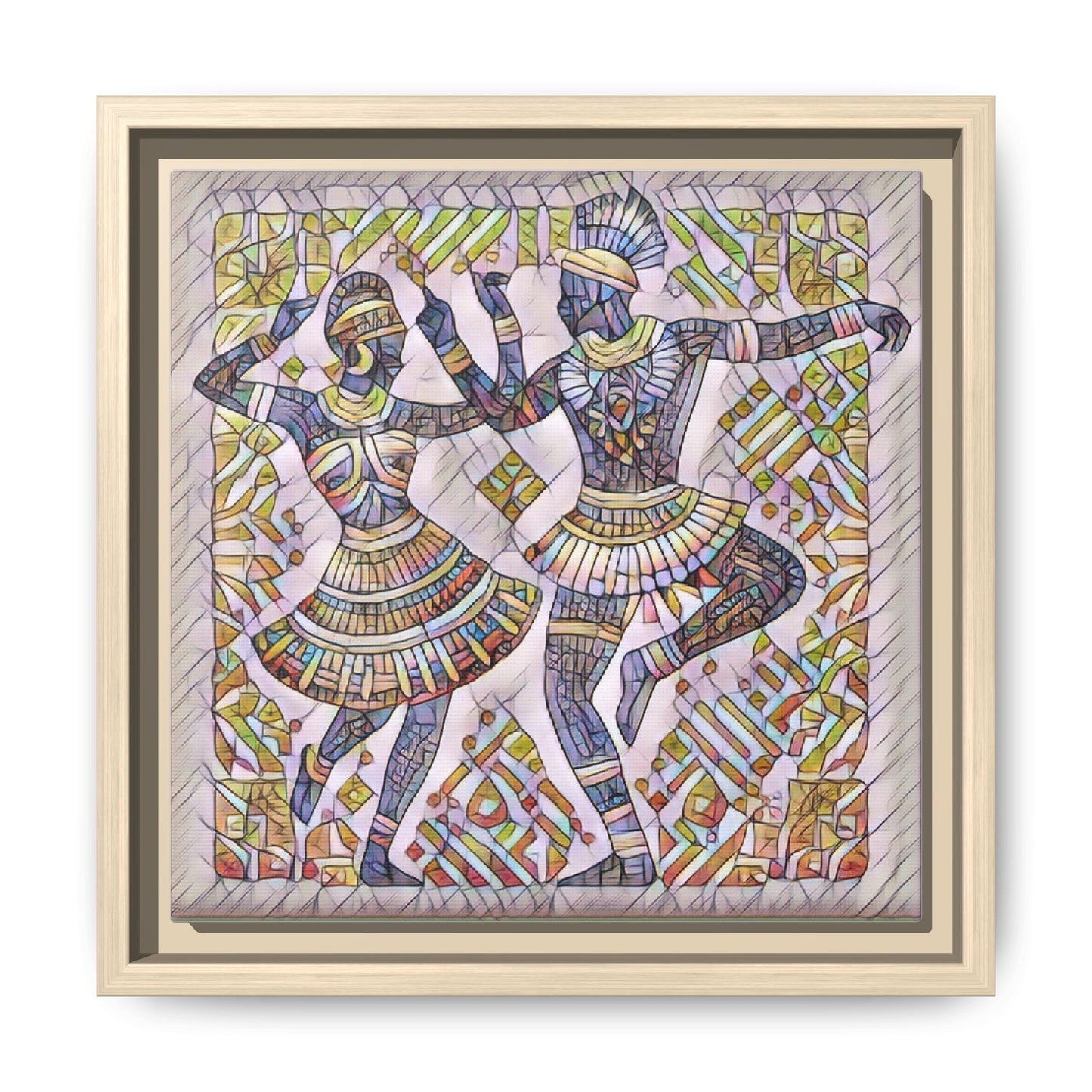 Framed Matte Canvas Print — Colorful Tribal Dancers Wall Art