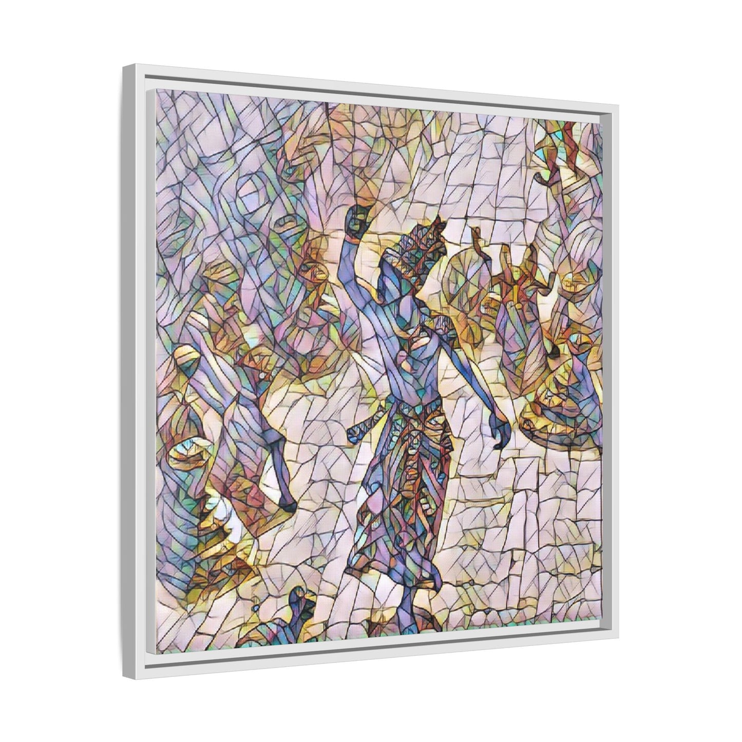 Framed Canvas Art — Colorful Mosaic Krishna Dance Print