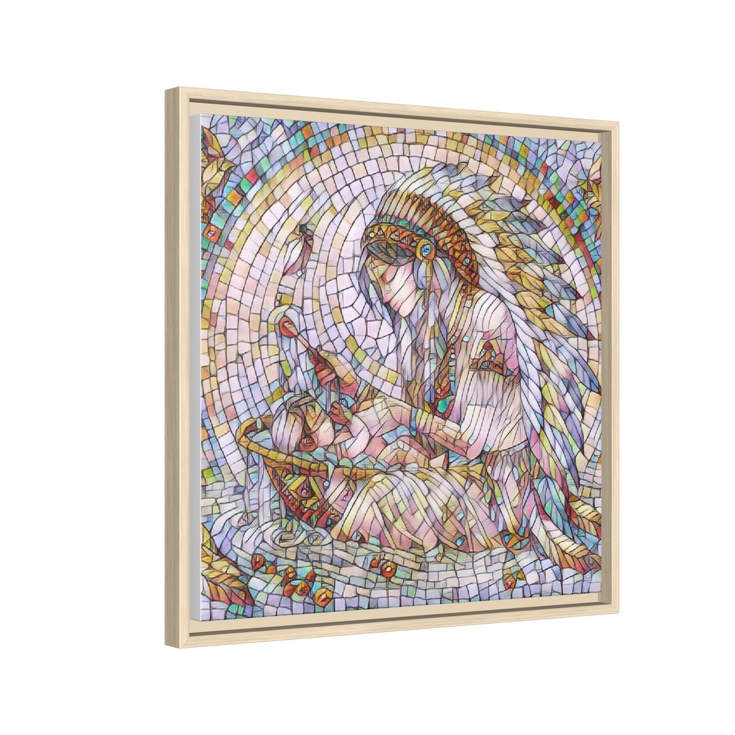 Framed Mosaic Native Mother & Child Matte Canvas Art