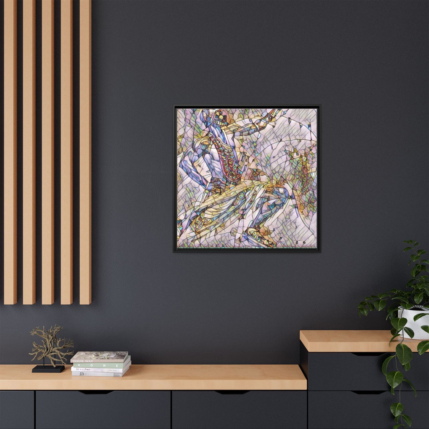 Abstract Stained-Glass Dancers — Framed Matte Canvas Art