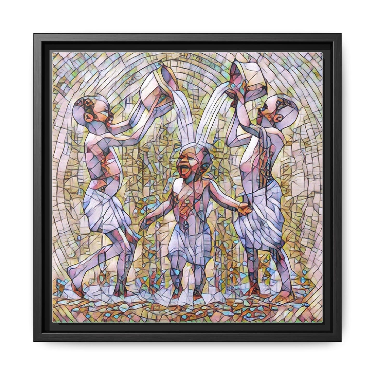 Framed Matte Canvas Art – Joyful Water Dance Family Stained-Glass Print