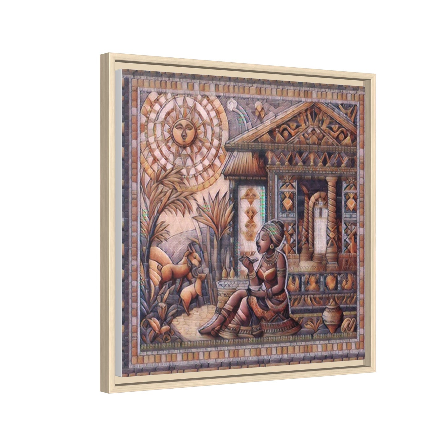 Egyptian Goddess Mosaic Framed Canvas Art — Colorful Ancient Ritual Wall Decor