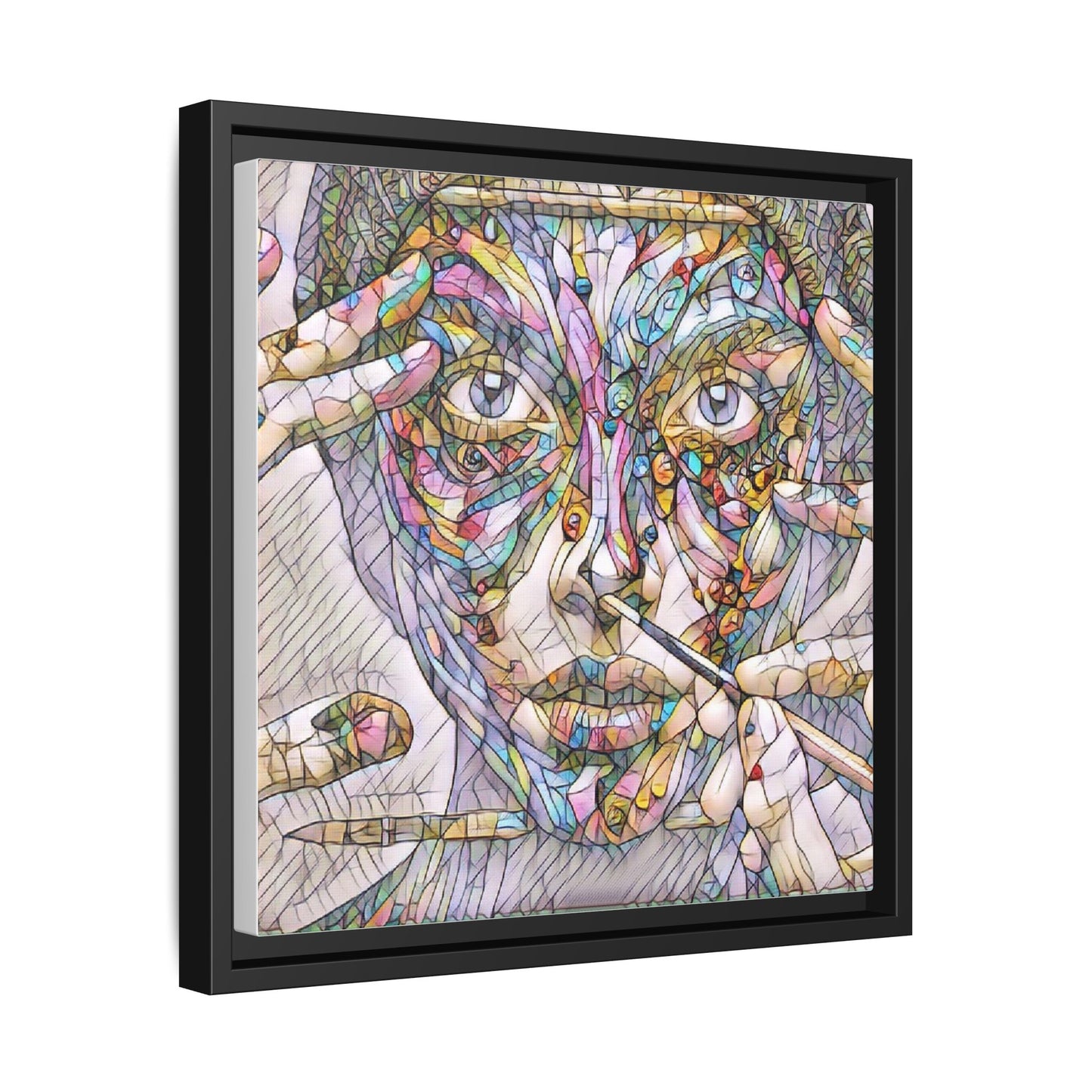 Framed Abstract Mosaic Face Canvas — Colorful Modern Wall Art