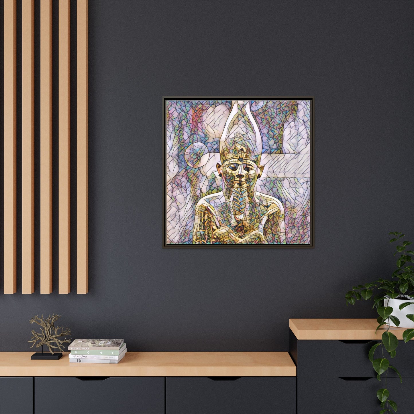 Egyptian Pharaoh Stained-Glass Style Matte Canvas Print, Framed