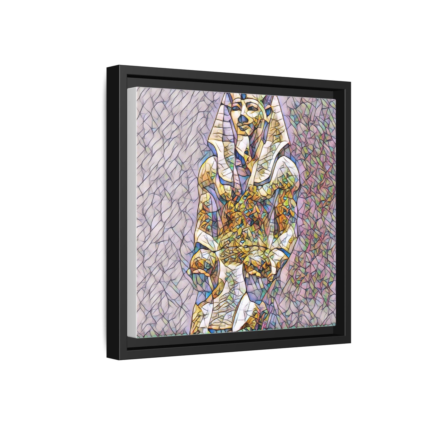 Framed Abstract Pharaoh Matte Canvas Wall Art — Multicolor Egyptian Statue Print