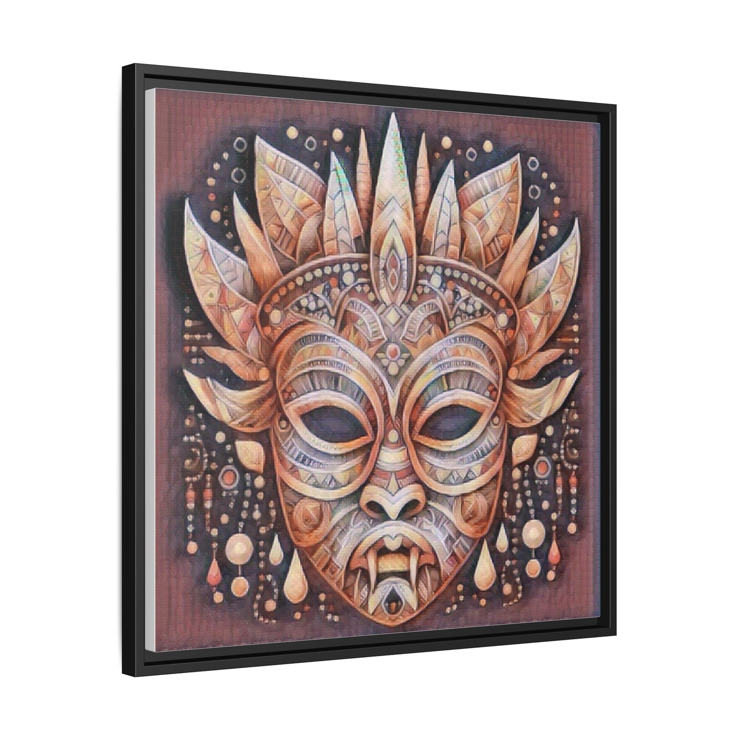 Tribal Sun Mask Framed Canvas Art — Boho Ethnic Wall Decor