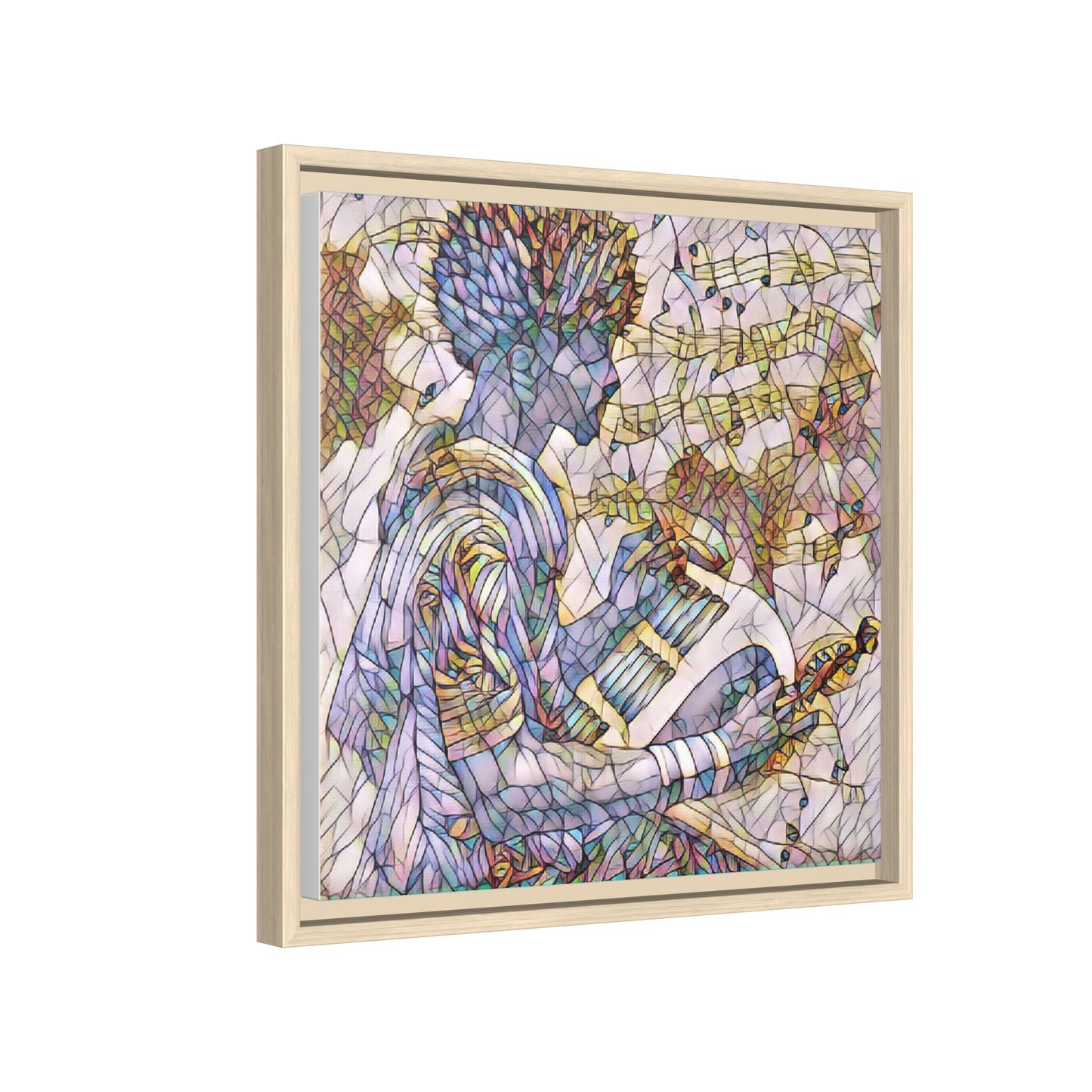 Abstract Jazz Musician Framed Canvas Art — Colorful Stained-Glass Style Wall Decor
