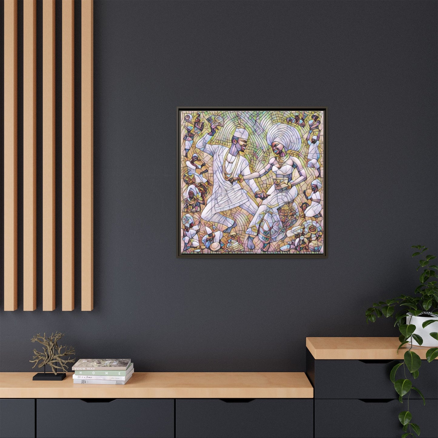 Afrobeat Celebration Matte Framed Canvas — Vibrant Dancers Wall Art