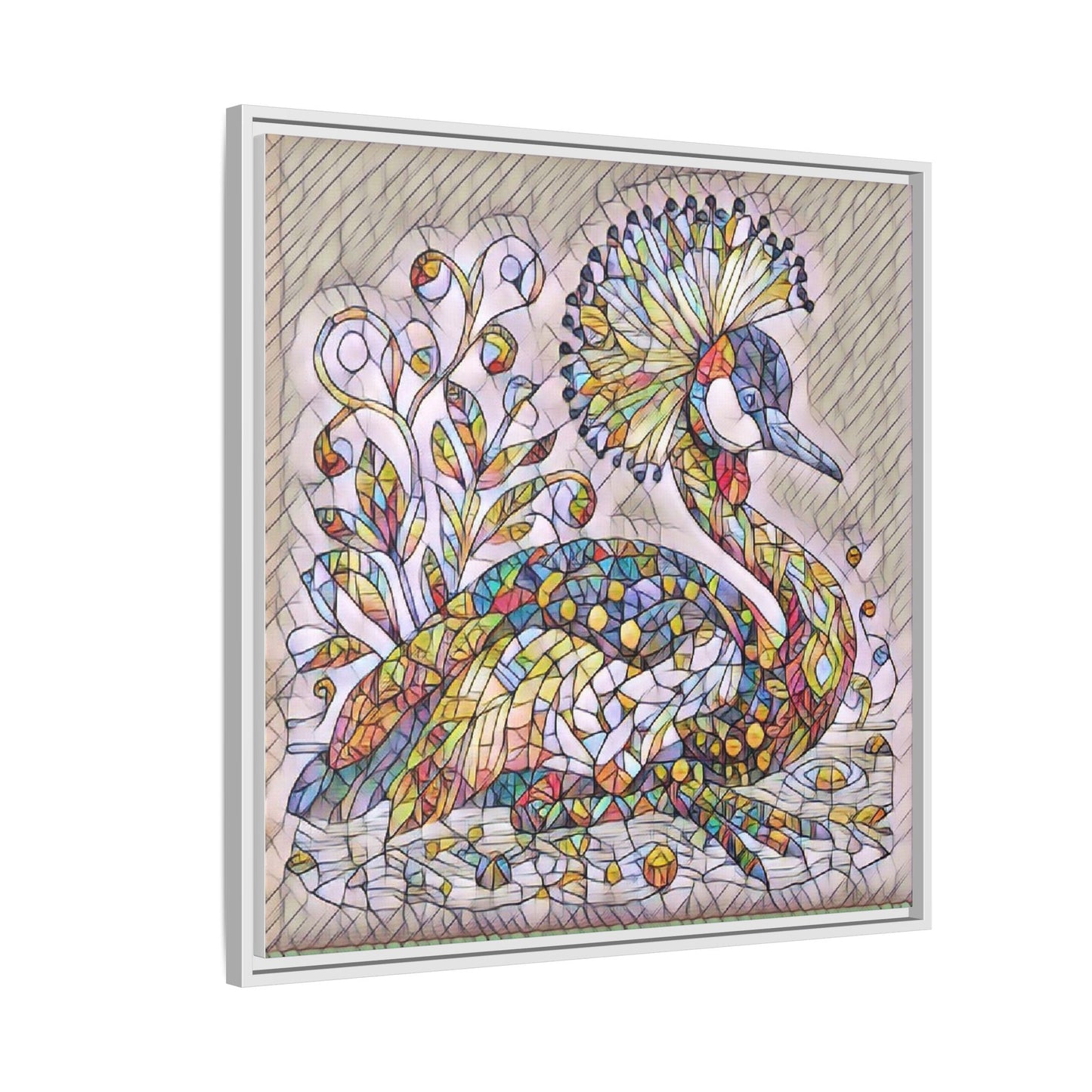 Colorful Peacock Mosaic Framed Canvas Art
