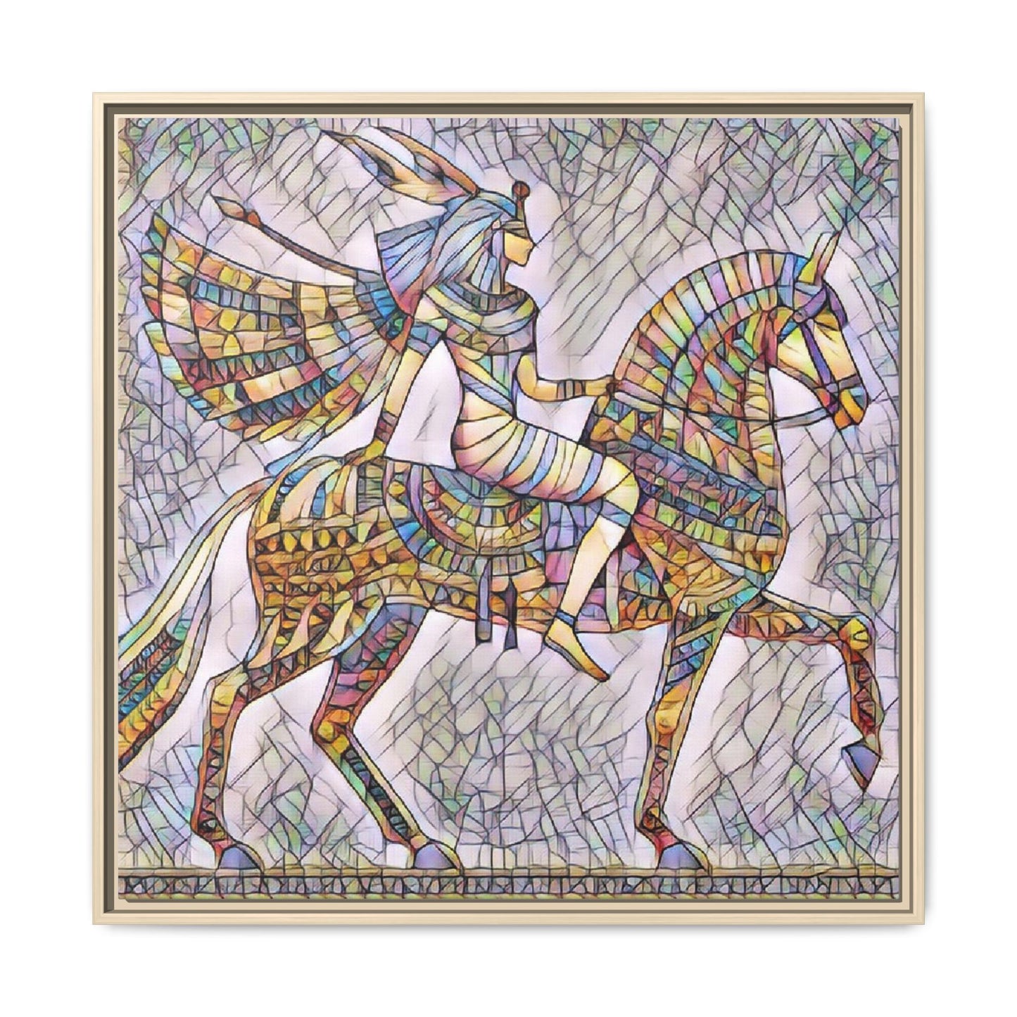 Stained-Glass Style Egyptian Horseman Framed Canvas Print