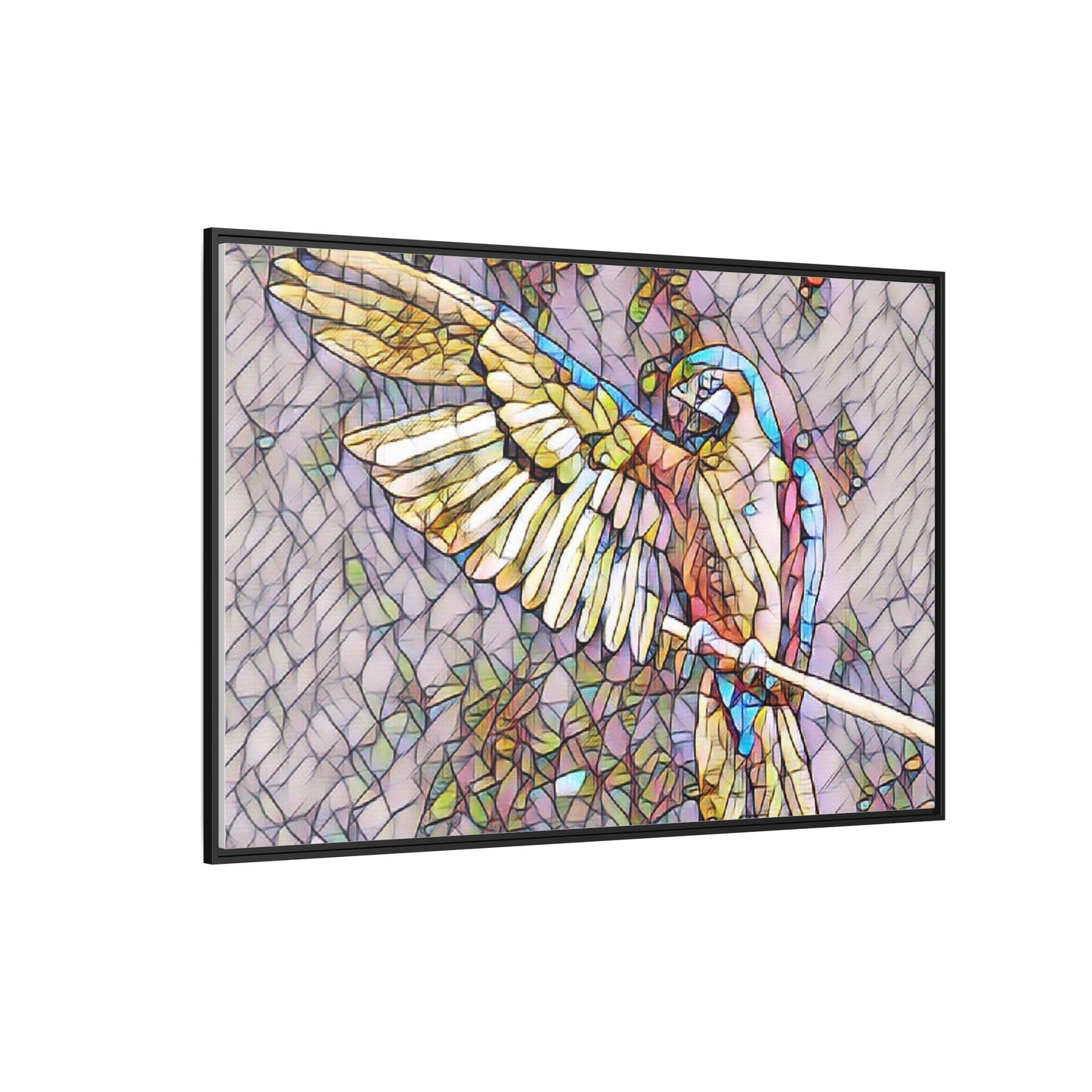 Framed Parrot Stained-Glass Art Print — Matte Canvas Wall Decor