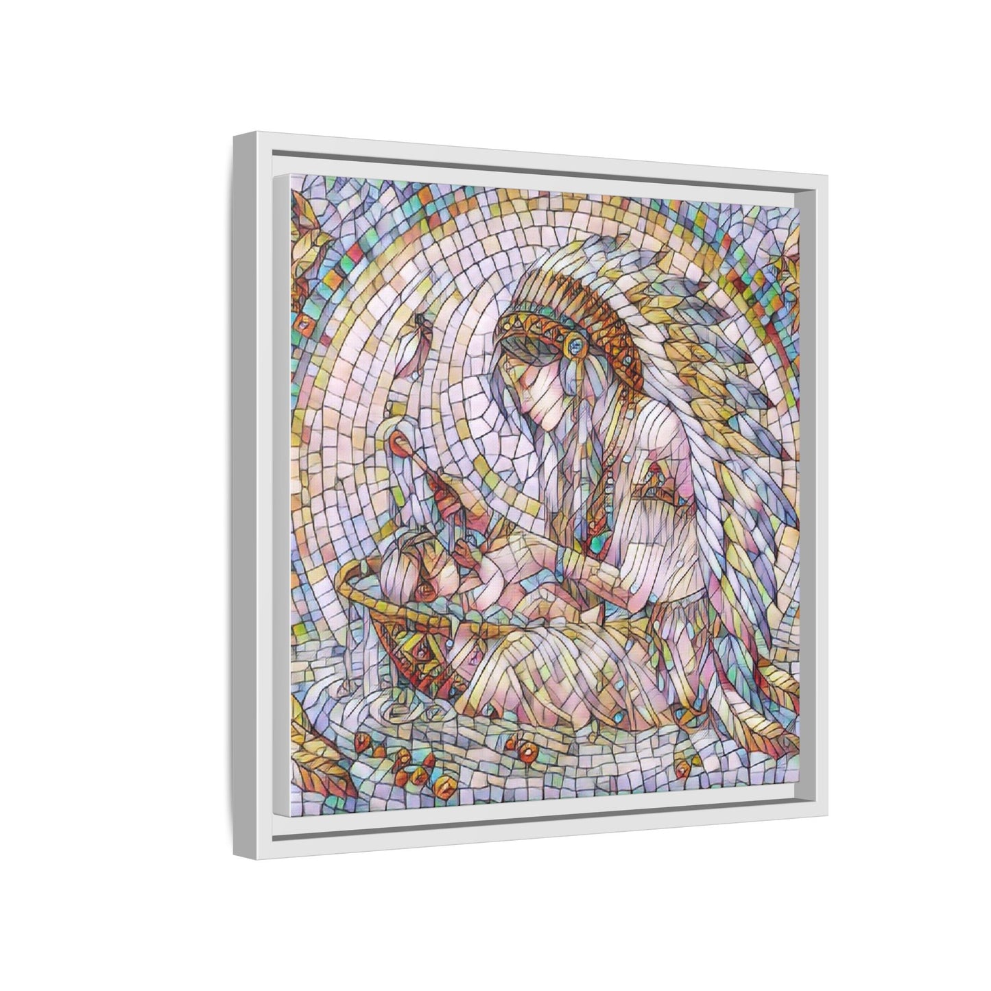 Framed Mosaic Native Mother & Child Matte Canvas Art