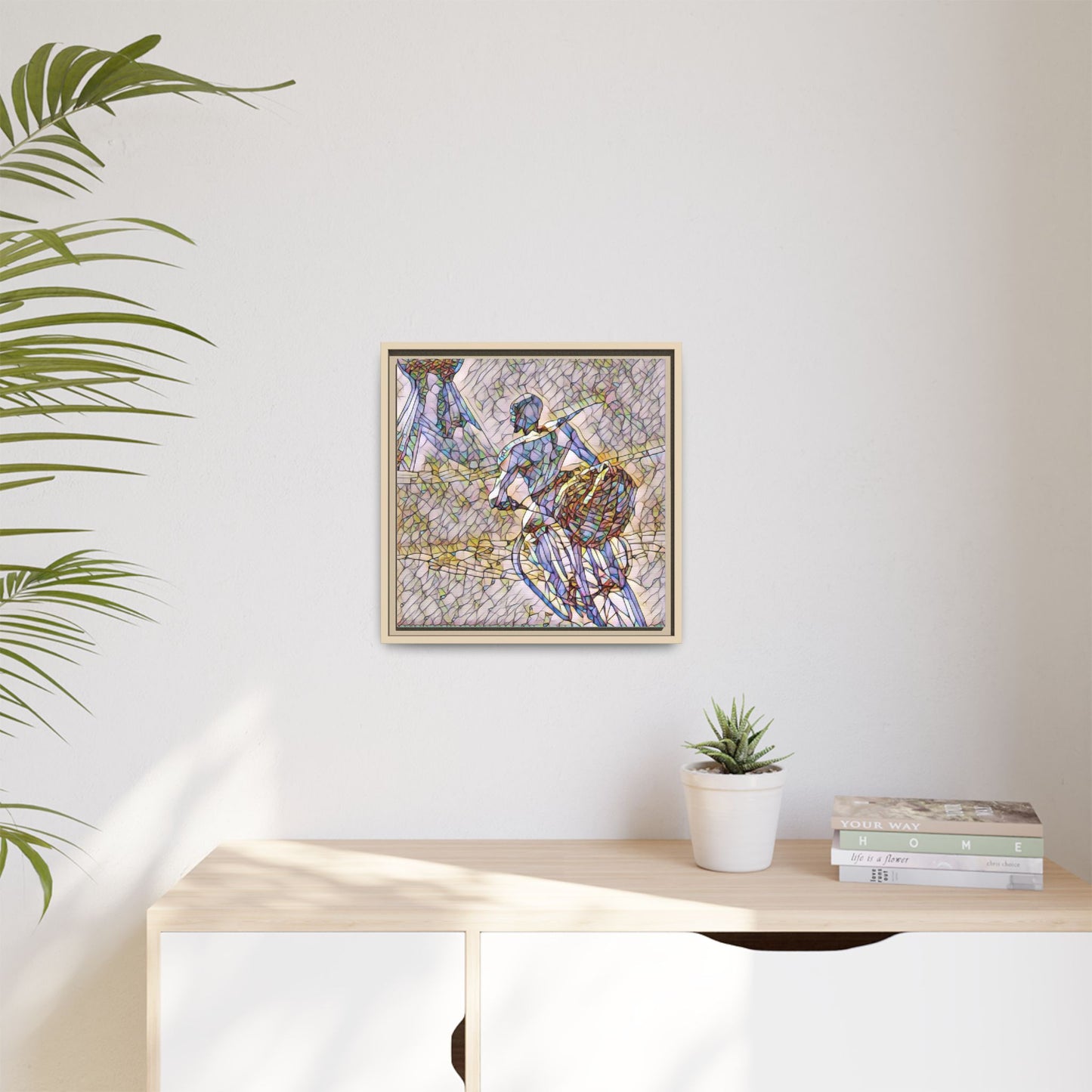 Abstract Stained-Glass Warrior Matte Framed Canvas